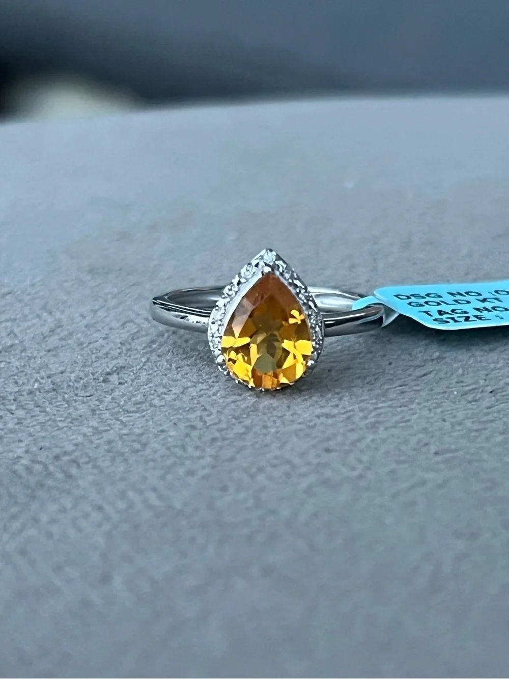 Natural Diamond And Citrine White Gold Plated 925 Sterling Silver Ring Size 6